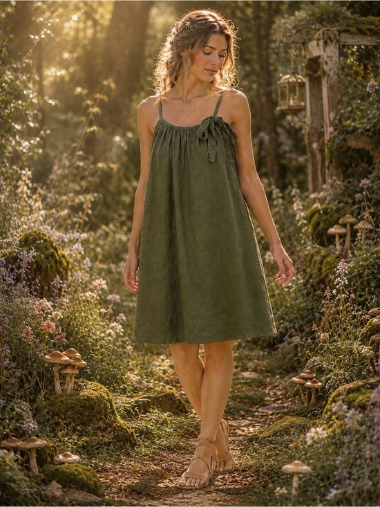 Lungo L’Arno Dresses & Skirts - Lungo L’Arno 100% Linen Olive Green Sundress – Italian Made size L Fairy Resort